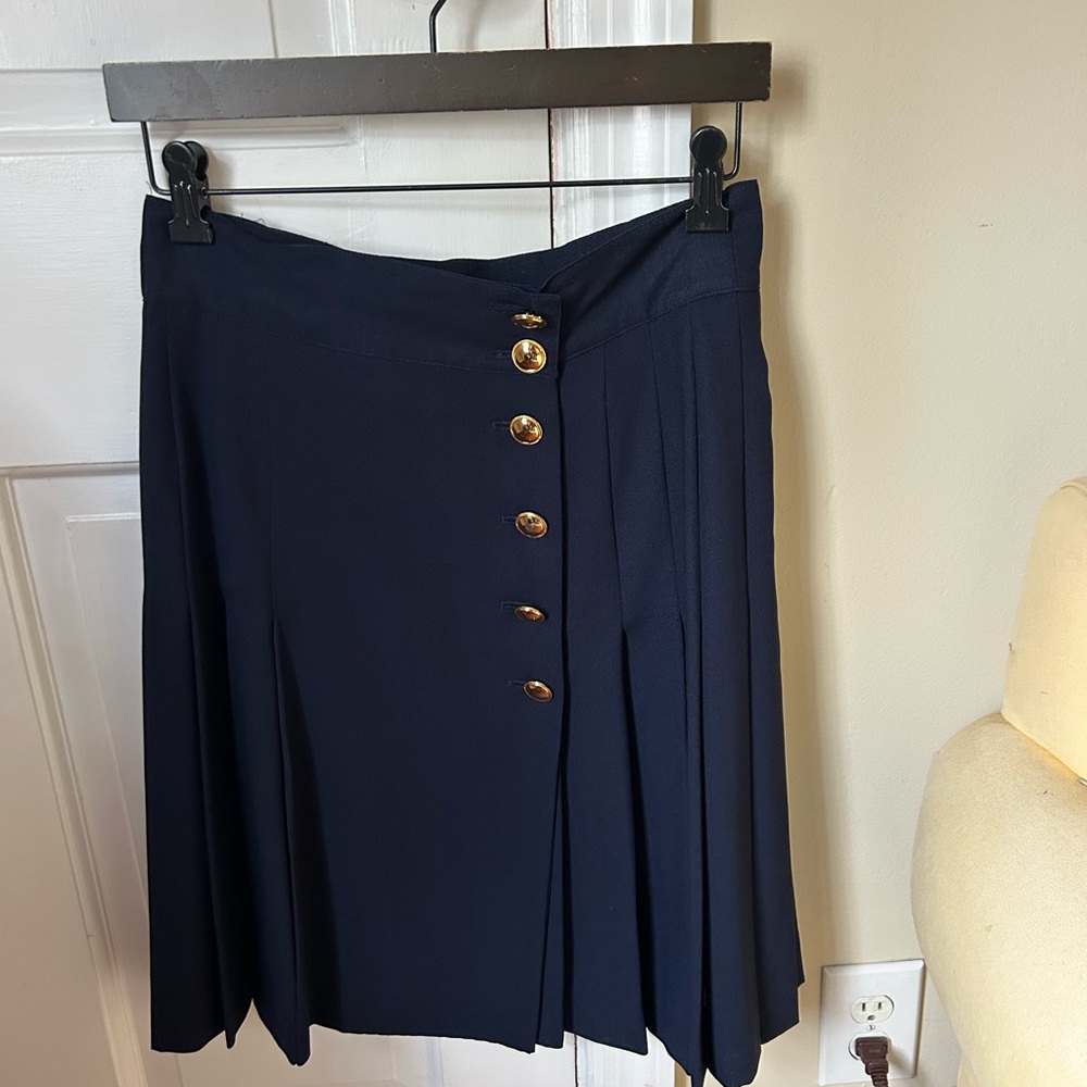 Escada Dark Blue A-Line Skirt with Gold Buttons